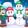 Mario and luigi Build snowman