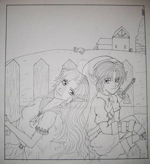 Link and Malon - Line Art