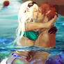 Embracing in the waves
