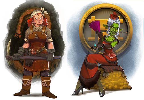 City of Gears: Female Dwarf and Goblin