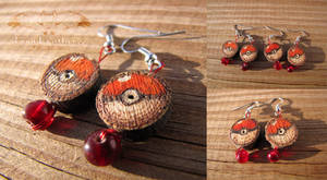 Wood burned Pokeball Earrings