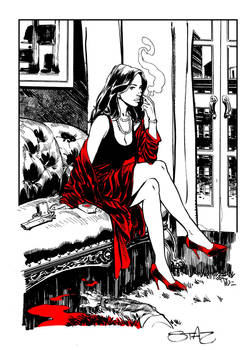 Femme fatale. Black, white and red