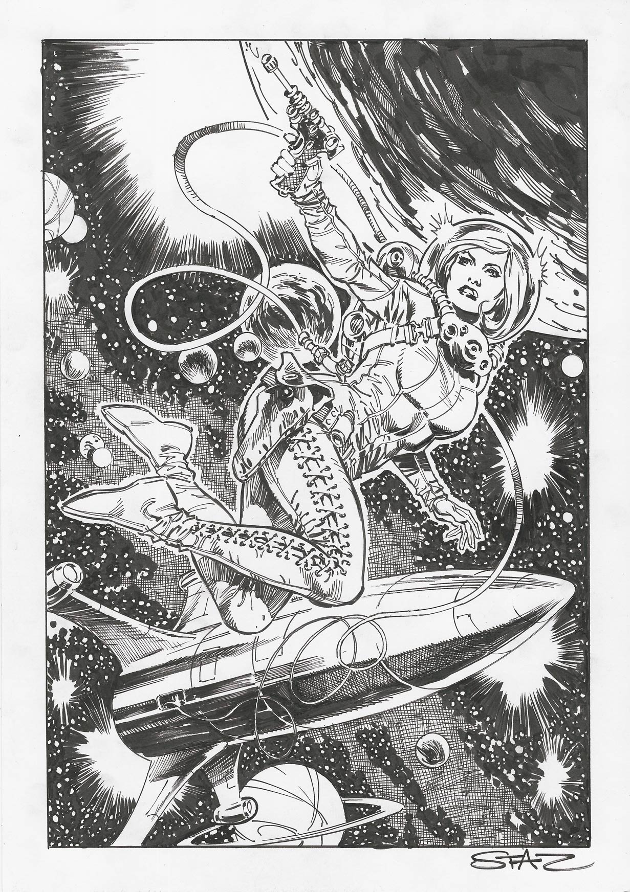 Space Girl and Rocket ship