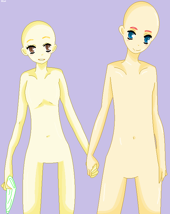 anime boy and girl holding hands chibi