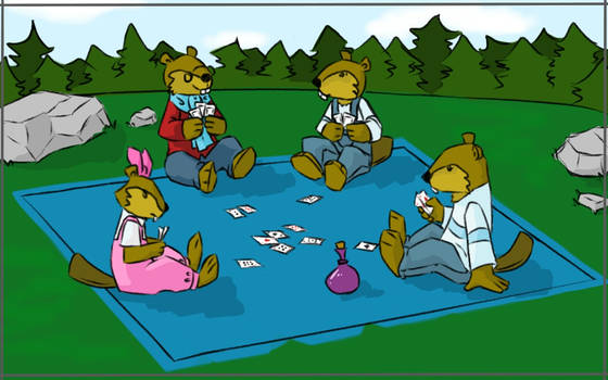 Kiddy Papa Beaver playing poker with his kids.