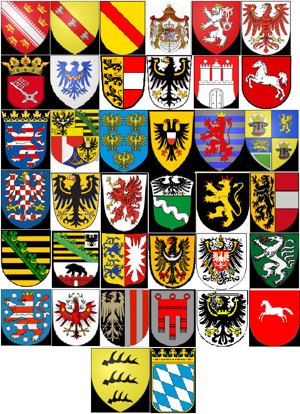 Название какой немецкой провинции. Гербы регионов Германии. Гербовник Германии 16 век. Гербы земель Германии. Гербы федеральных земель Германии.