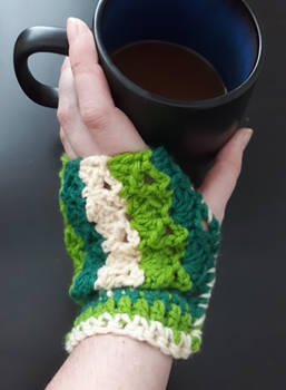 Green Strip Crochet Fingerless Gloves