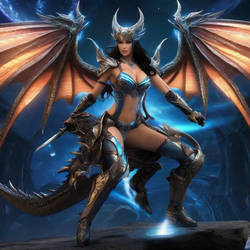 Cyber-dragon-biomechanical-woman-wings-busty-in-ac