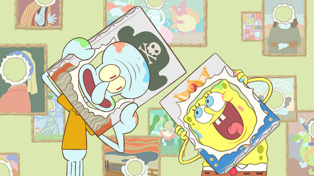 Spongebob and Squidward drawing something