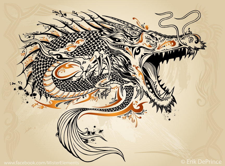 The finished tattoo dragon.