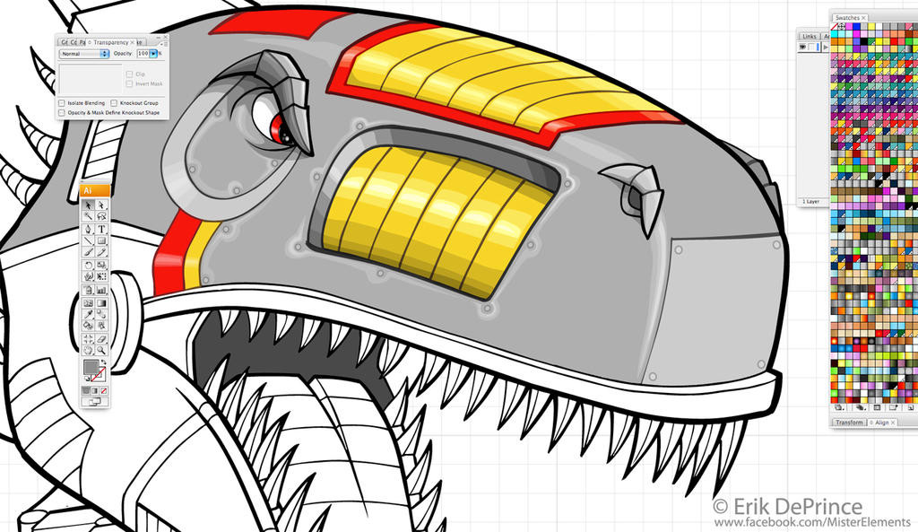 Robot cyborg Tyrannosaurus Rex dinosaur in progres