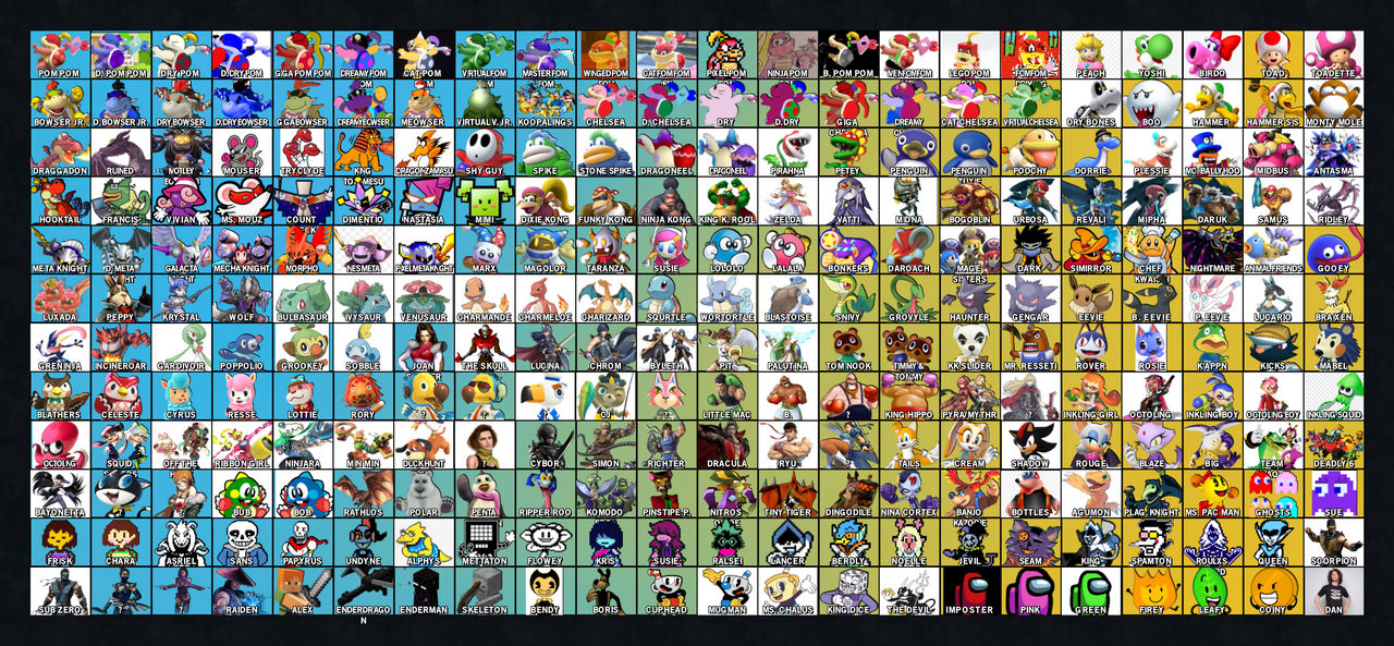 Smash Complete Roster My Other Updates Smash Bros Roster (with names) by PomPomIsCutie10 on ...