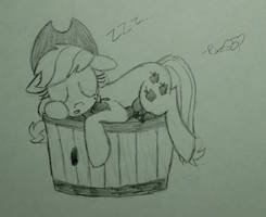 Applejack sleeping on apples