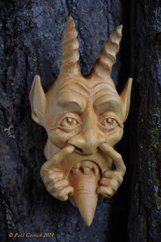 Nyahh! ginkgo woodcarving