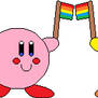 Kirby and Keeby holding up Pride Flags