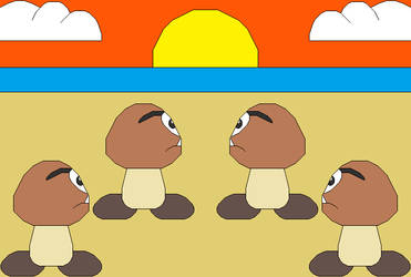 Super Mario - Goombas looking at the sunset by SuperMarioFan65