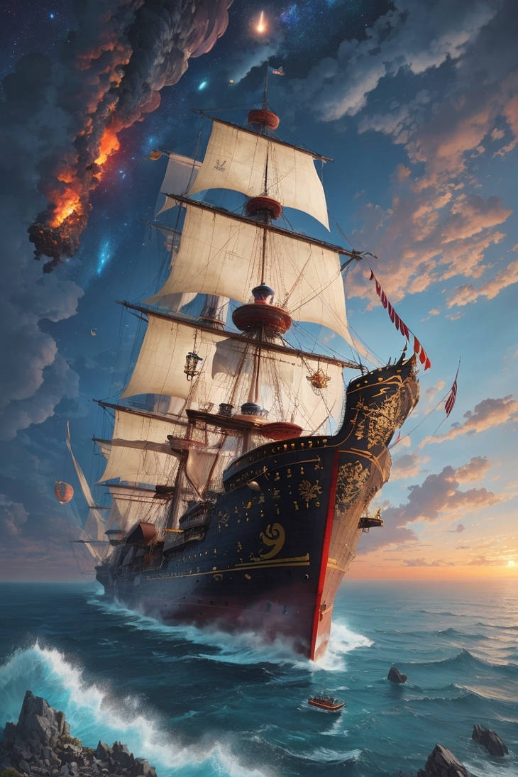 DreamShaper v6 A magnificent pirate ship emerges f by EmilianoAI on ...