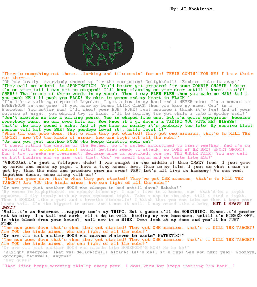 The MineCraft Mob Rap Lyrics by shadowfan009 on DeviantArt