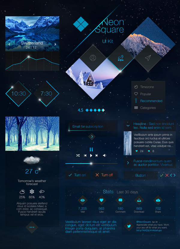 Neon Square UI Kit by Tintins by freebiespsd on DeviantArt
