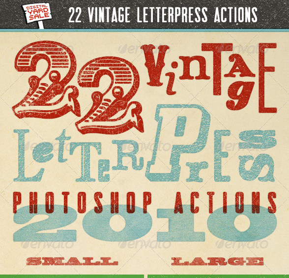 22 Vintage Letterpress Photoshop Actions