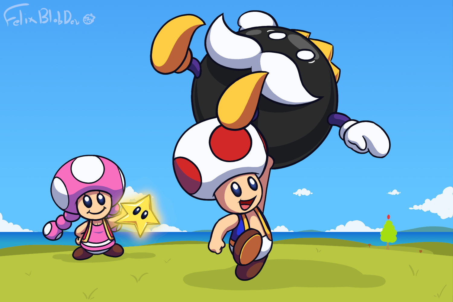 Toad and Toadette's Bob-omb Battlefield Sweep by FelixBl0bDev on DeviantArt