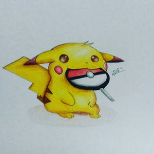 Pikachu munching on pok'pop 