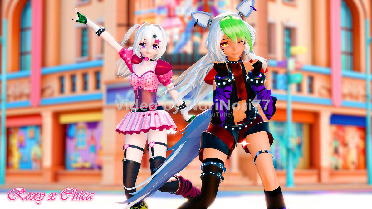 FNAF Roxy x Chica Funtime Foxy x Lolbit MMD Dance! by NoriNori77 on ...