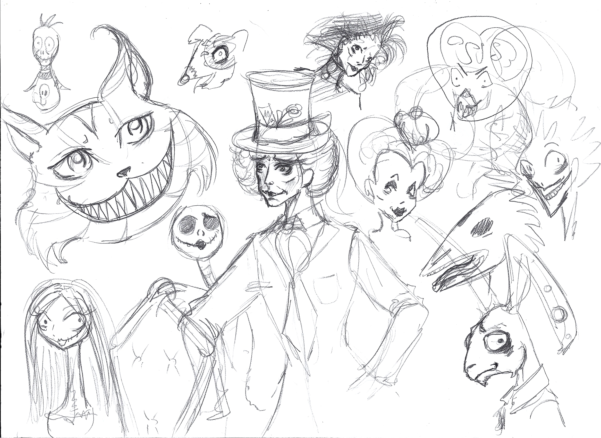 Персонажи Тима Бертона в карандаше