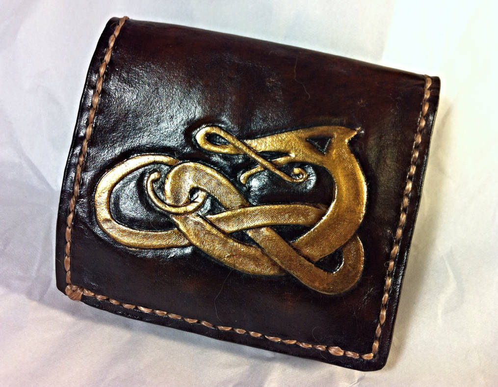 Celtic Knotwork Wallet Soft Linded - Gold and Choc by WorldofLeathercraft
