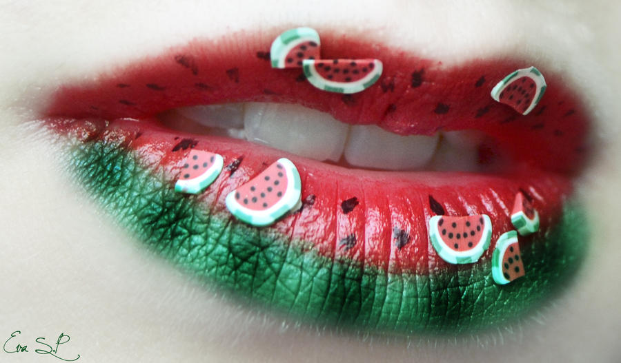 Watermelon lip art.
