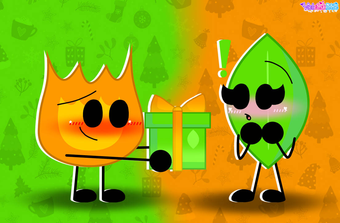 Firey gives Leafy a present by Violetskittle on DeviantArt