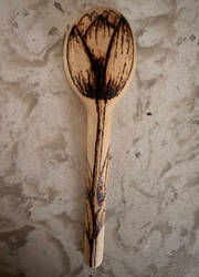 Hand Carved Table Spoon and Burnt Flower