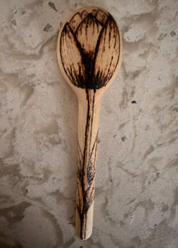 Hand Carved Table Spoon and Burnt Flower