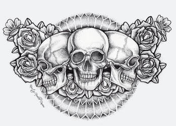 Dot Skull and Roses Chest Piece Tattoo (finished)