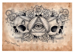 Illuminati and Skull chest tattoo design (scanned)