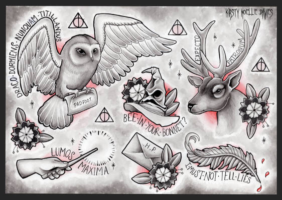 Harry Potter themed tattoo flash page