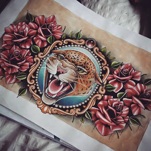 Leopard and Roses Chest Tattoo design