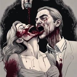 Man pouring wine into womans mouth. Gothic. Dark