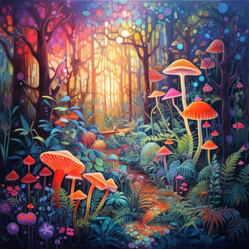 luminous forest with plants  and flowers