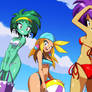 Shantae, Rottytops and Sky in swimsuits