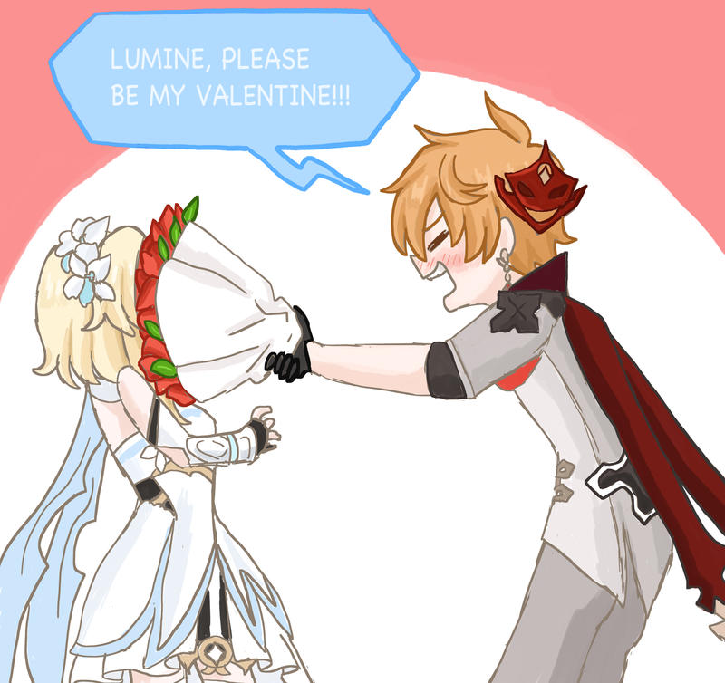 Childe giving Lumine flowers on Valentine's Day.. by Cherryblossomfang ...