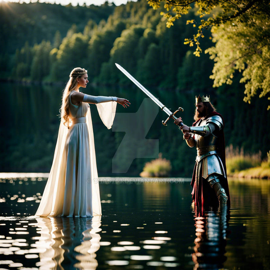 Arthur accepts Excalibur from The Lady of the Lake