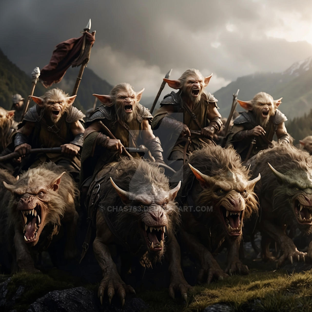Wargs Rop Northern Goblins on Wargs - Battle of 5 Armies by Chas763 on DeviantArt