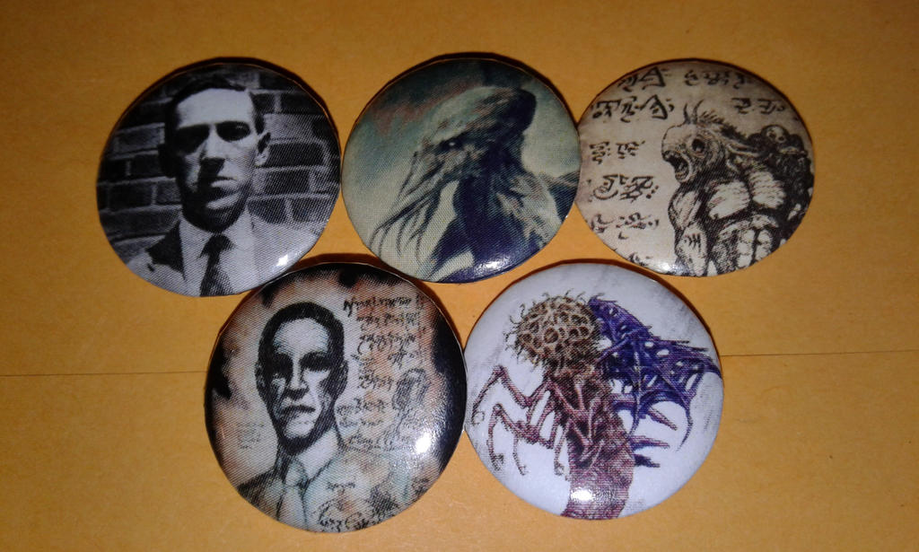 H.P. Lovecraft Pin-On Punk Buttons by MrCadavero