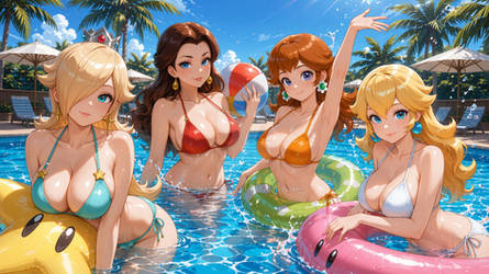 Mario Princesses Enjoying the Pool