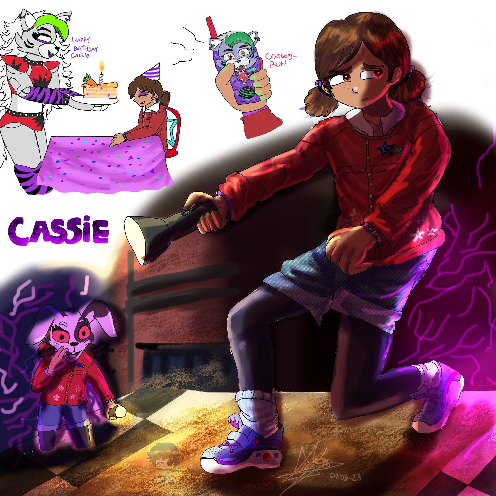 Freddy, Gregory and.. Cassie??  DLC RUIN HERE by ItsBloodFire on DeviantArt