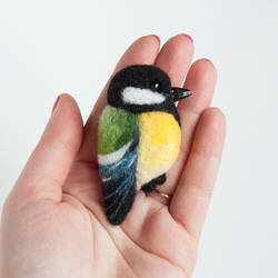 Felt bird brooch chickadee