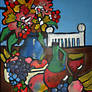 Cubist Fruits and Vase on a Table