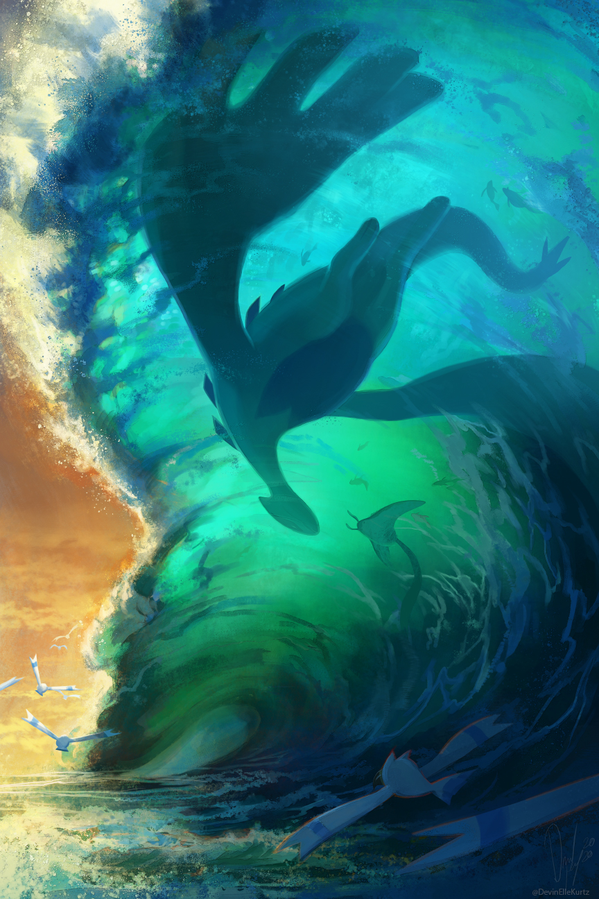 Download A majestic Lugia in its ocean home Wallpaper