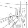 Two Ladies In A Train Station LineArt Sketch